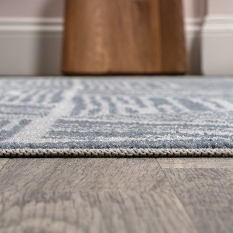 Bystrovany Modern Coastal Geometric Machine-Washable Blue/Cream Rug, Runner 2' x 7'10"