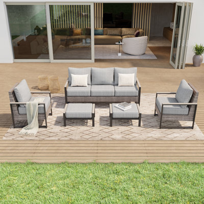 5 Piece Patio Sofa with Ottomans Set