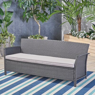 Neufer 67.75'' Wide Outdoor Wicker Patio Sofa with Cushion -  Red Barrel StudioÂ®, E3A0419BEDE449EEA334F5398419AF0F