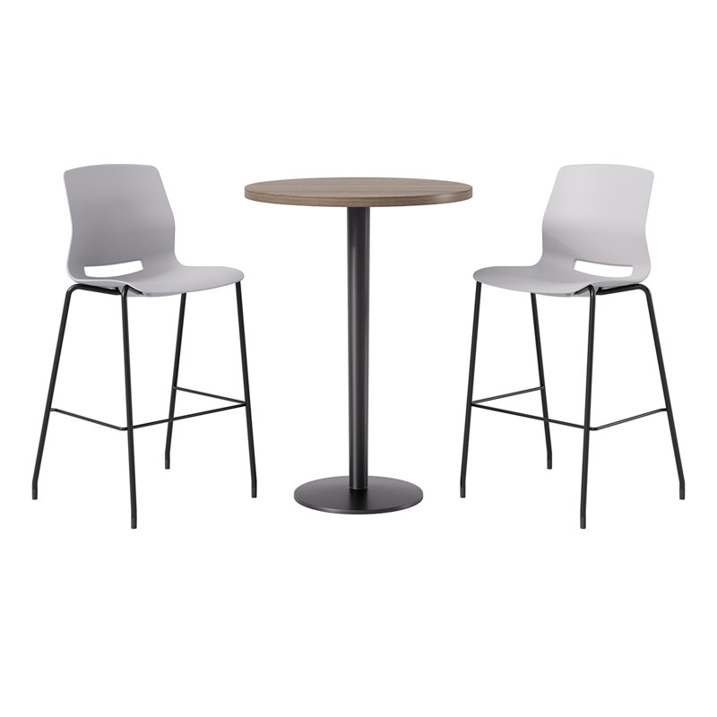2 - Person Bar Height Dining Set, Gray/Black, Studio Teak