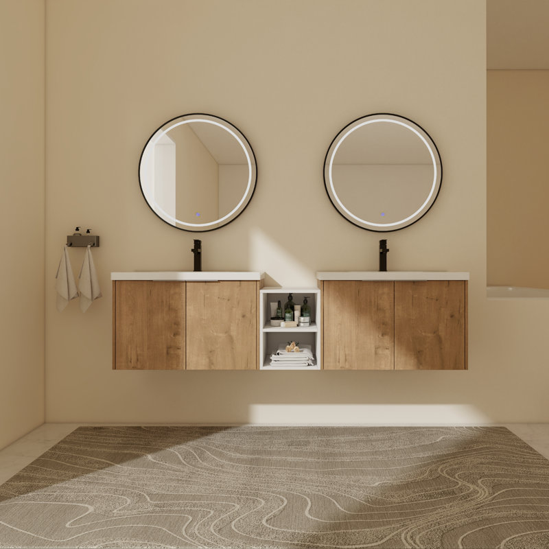 Meuble-lavabo double avec plateau 71,13 Ashling, Beige
