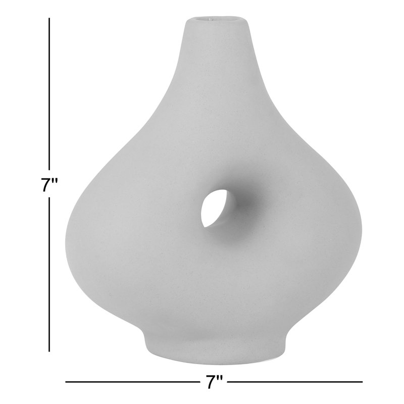 Decorative Stoneware Ceramic Vase with Sculptural Donut Shape and Boho Modern Design for Artistic Accent Styling and Contemporary Shelf or Tabletop Display