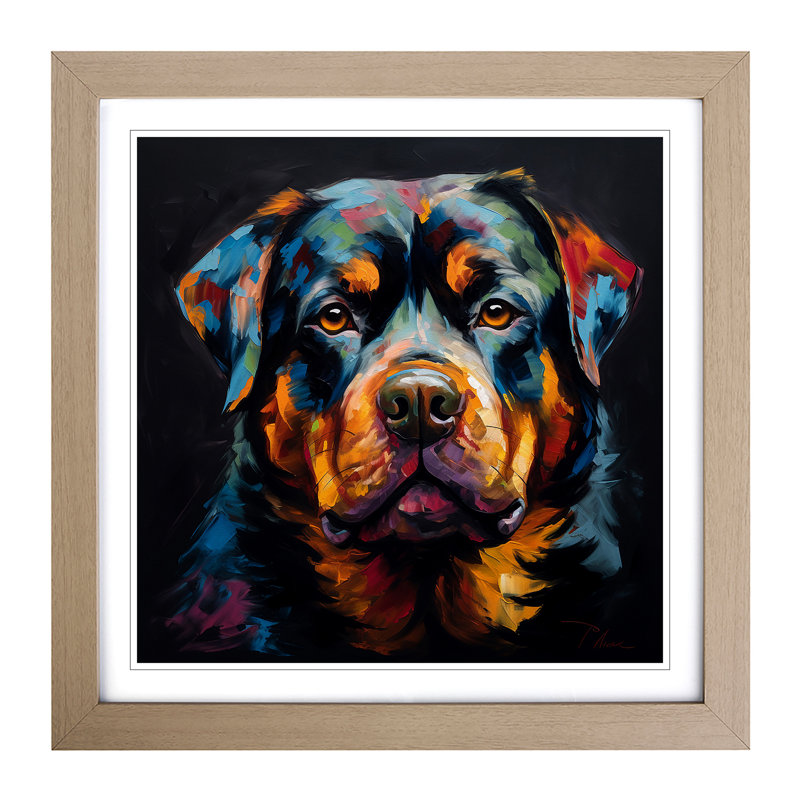 Rottweiler Abstract Expressionism No.2 Framed Print, Oak