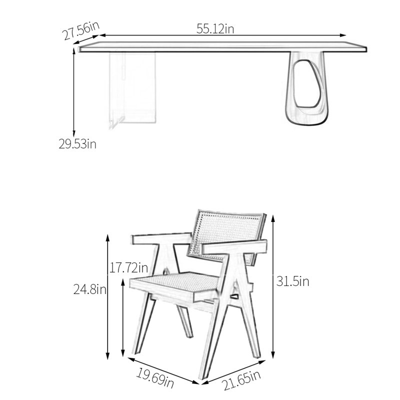 4 - Person Solid Wood Top Double Pedestal Dining Set, 29.53" H x 55.12" L x 27.56" W