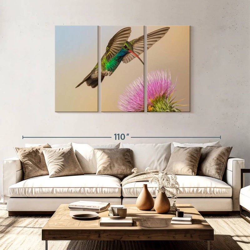 Colibri ronce et fleur de chardon, H 48 po x l 74 po