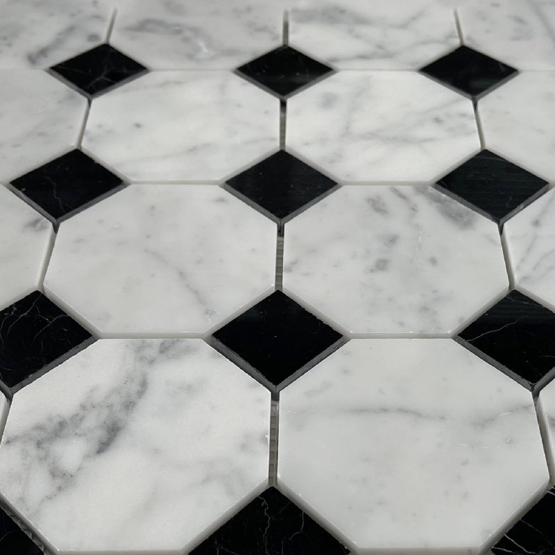 12" x 12" Marble Octagon and Dot Mosaic Wall & Floor Tile