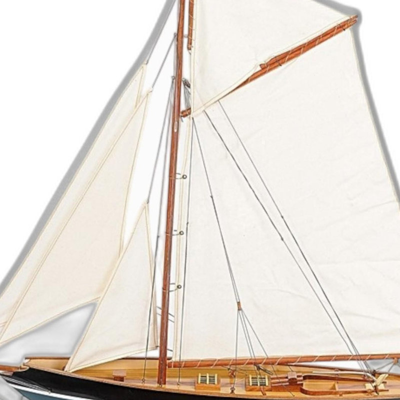 Maquette de bateau à voile peinte à la main de 31 po en bois massif noir, bleu et blanc