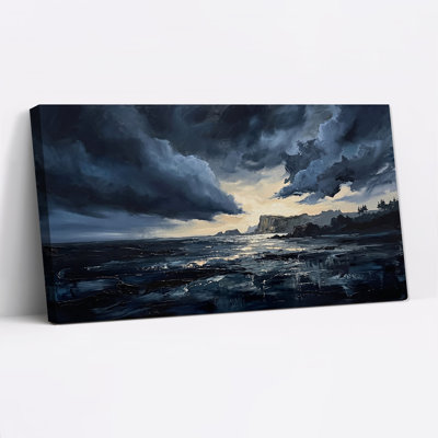Dark Stormy Seascape with Rocky Cliffs Canvas Wall Art