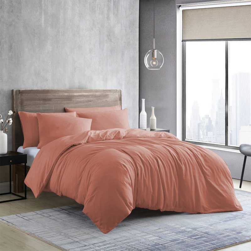Edyson Microfiber Solid Colour Duvet Cover Set with Pillowcases, Kingsize - 2 Standard Pillowcases, Peach
