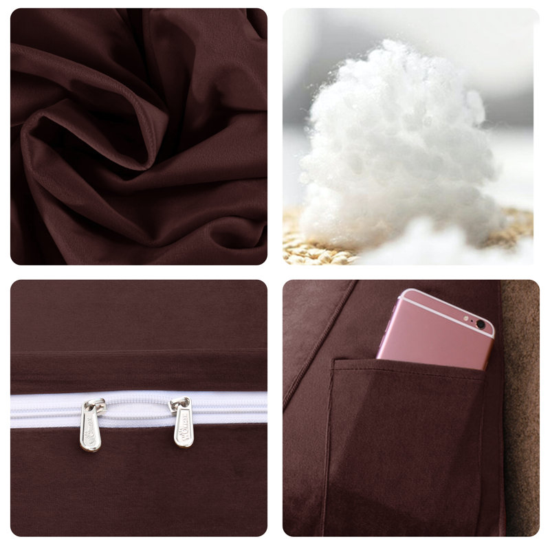 Sit-up Back Comfort Velvet Headboard Wedge Reading Pillow Triangular Backrest Back Support Compression, Full, Cocoa Hazelnut