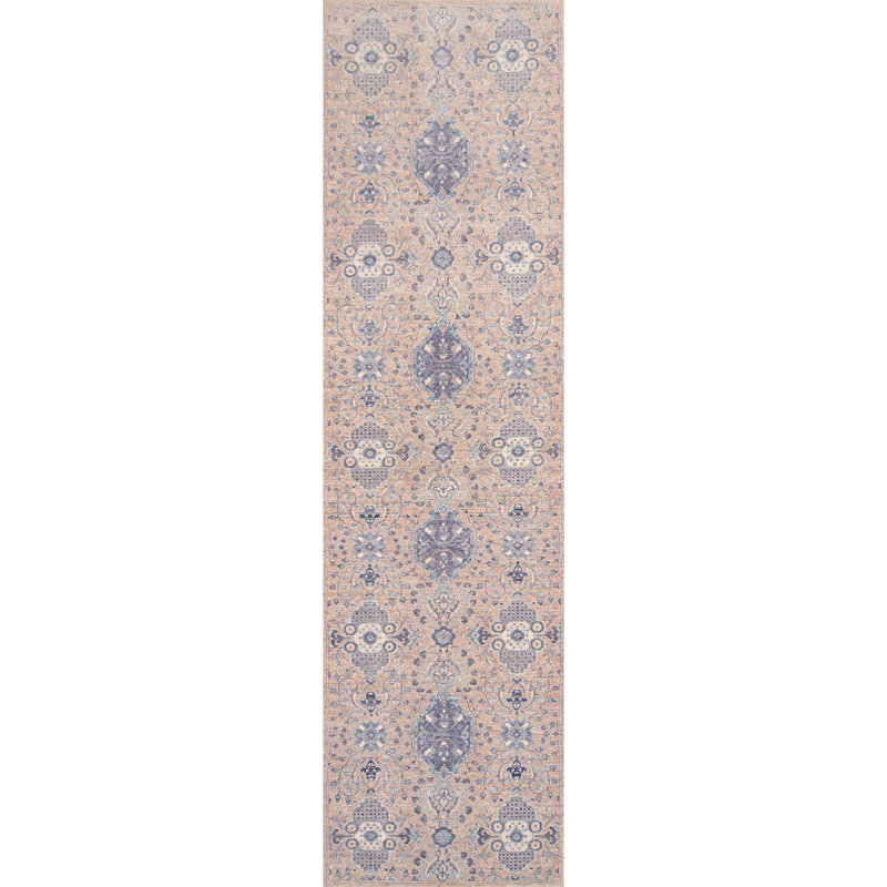 Tapis de couloir beige / gris clair / bleu de haute qualité noué à la main Ziegler 3000