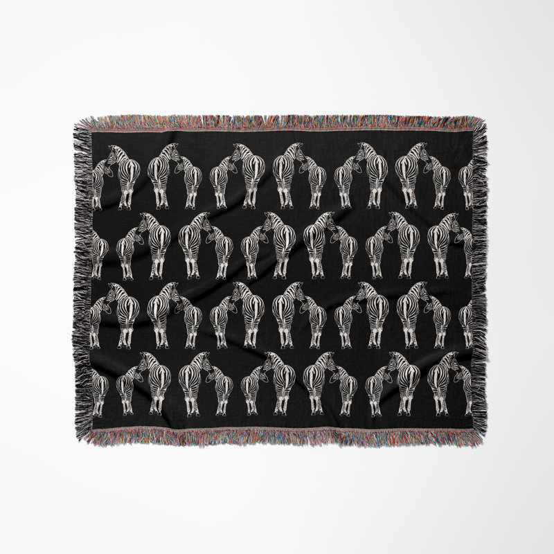 Jeté en mélange de coton Ziggy Zebra, L 80 po x l 60 po, Noir / blanc cassé