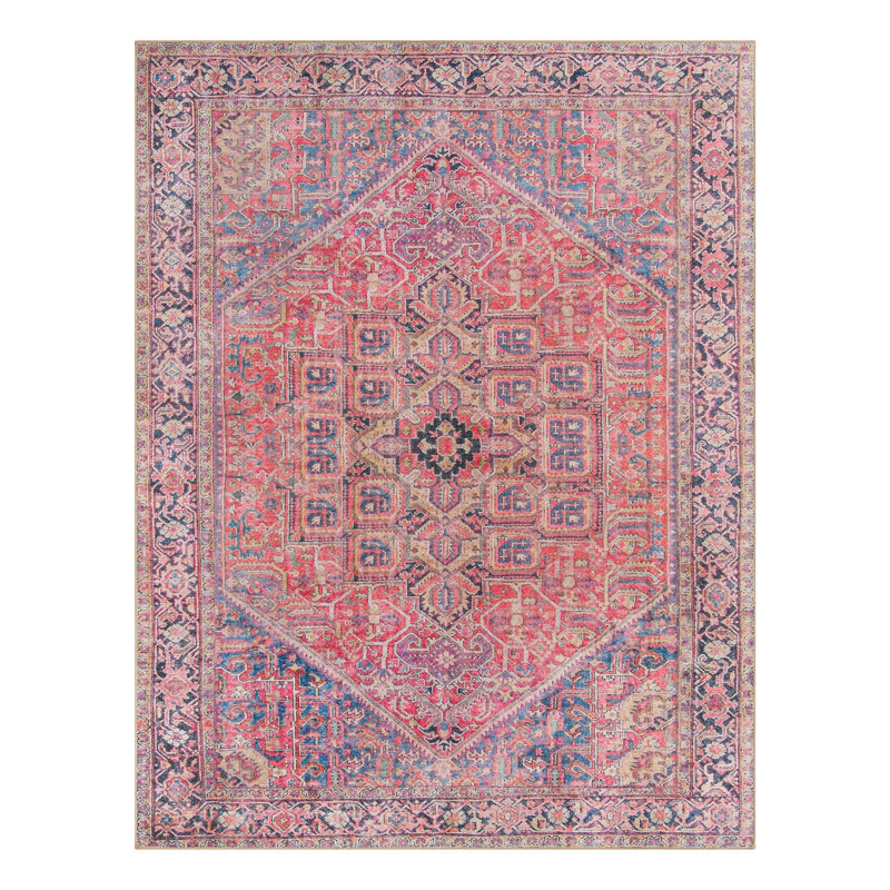 Tapis rouge / bleu marine / beige Prague, Rectangle 7 pi 10 po x 10 pi