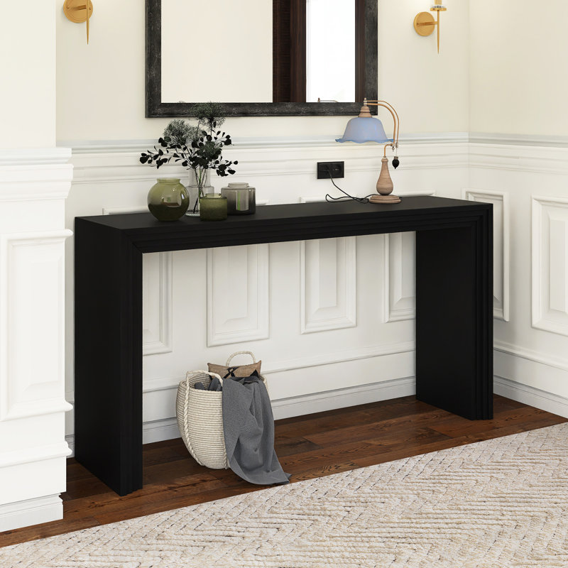 59.2" Wood Modern Striped Design Console Table, Black