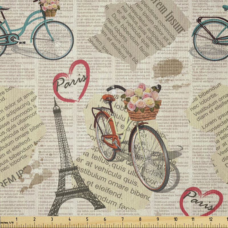 Chuhay Newspaper with Paris Lettering in Hearts Multi-Purpose Fabric