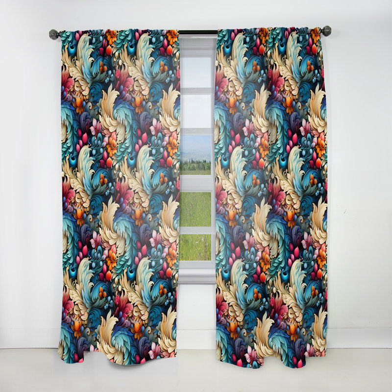 Motif cachemire Zen Tranquility Paisley IV - Rideau floral obscurcissant - 1 panneau, L 52 po x L 108 po