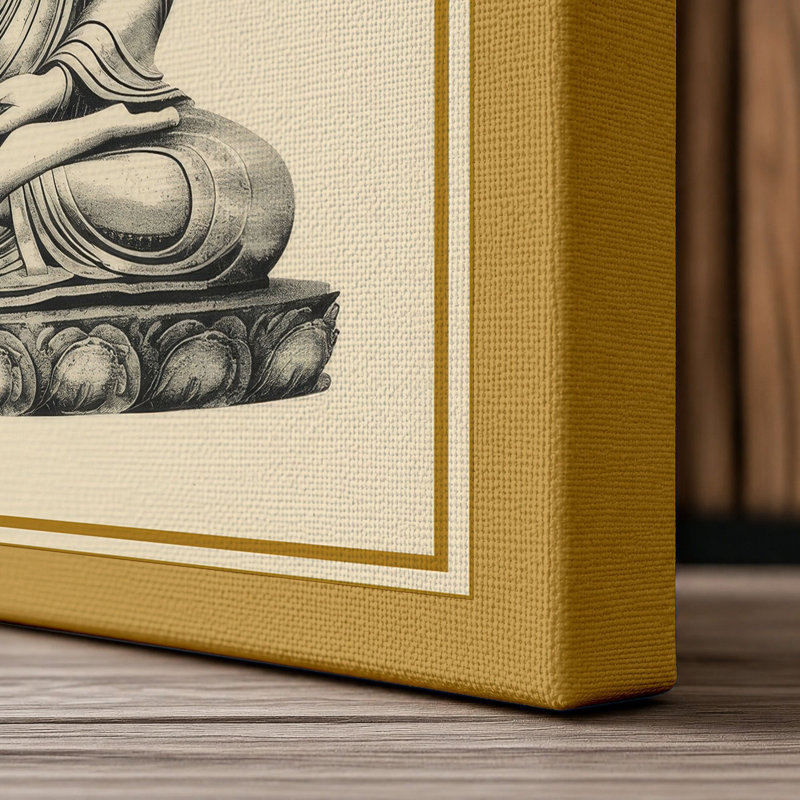 Buddha in Meditation Japandi - Wrapped Canvas, 18x12 - 45.7 x 30.5 cm, Ochre Border