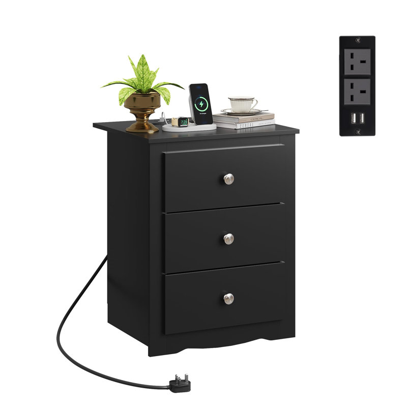46.5cm W Manufactured Wood Bedside Table, Black