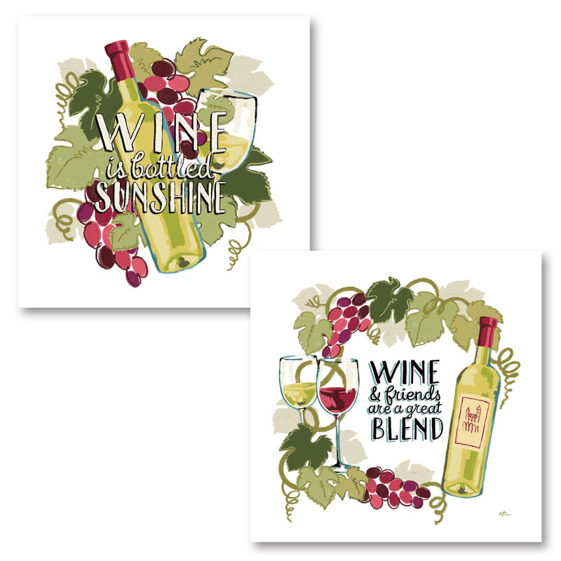 «Wine and Friends IV & V on White», ensemble de 2 reproductions de peintures à l'acrylique, H 16 po x l 16 po x P 0,01 po
