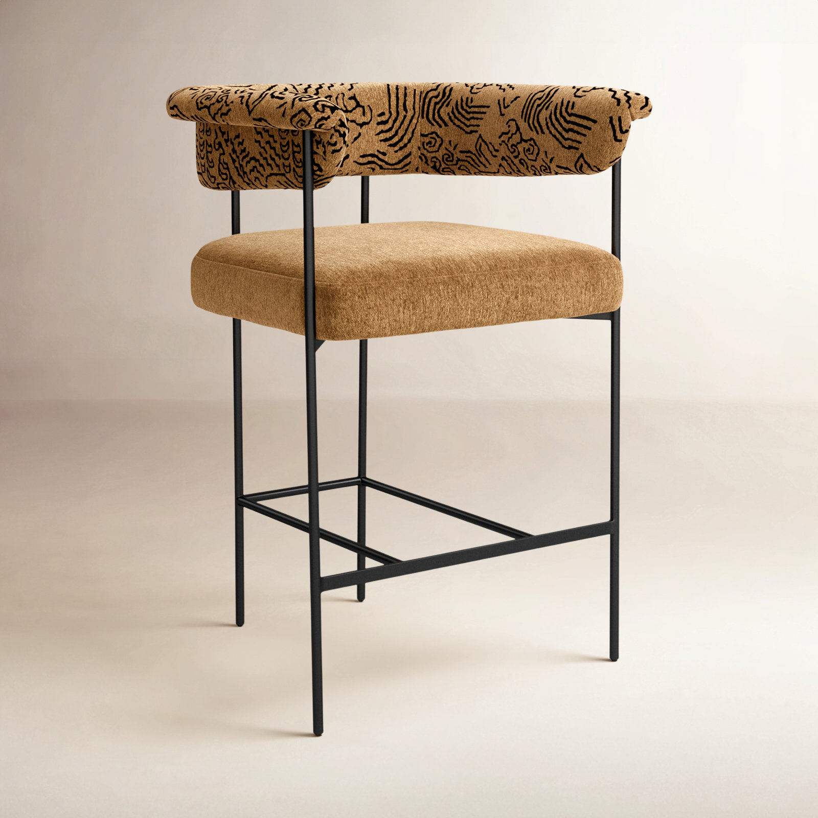 Lyssa Counter and Bar Stool, Counter Stool (26.5" Seat Height), Brown Polyester, Abstract