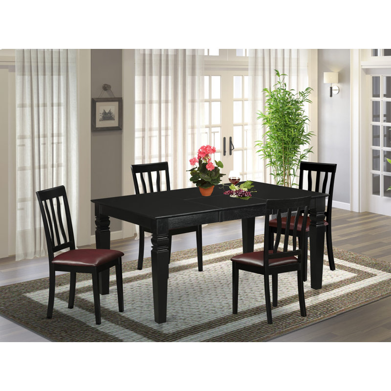 5 Piece Dining Table Set for 4 Includes a Rectangle Kitchen Table with Butterfly Leaf and 4 Faux Leather Kitchen Dining Chairs, Black
