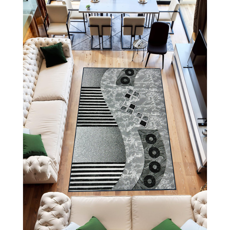 Tapis abstrait abstrait épais et sculpté à la main à motif géométrique moderne 80017 gris 5 x 7