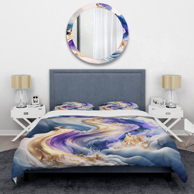 Blue And Gold Splash Paint III BeddingMicrofiber / Polyester Duvet Cover Set