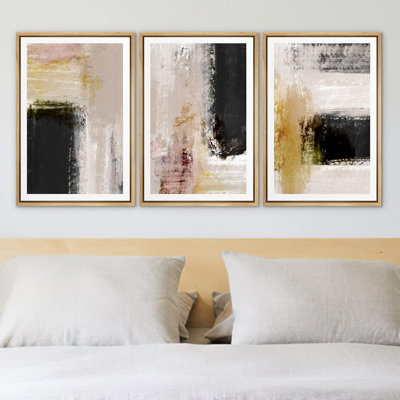 «Industrial Grunge Abstract Color Blocks» éclectique, œuvre d'art encadrée sur toile, 3 pièces