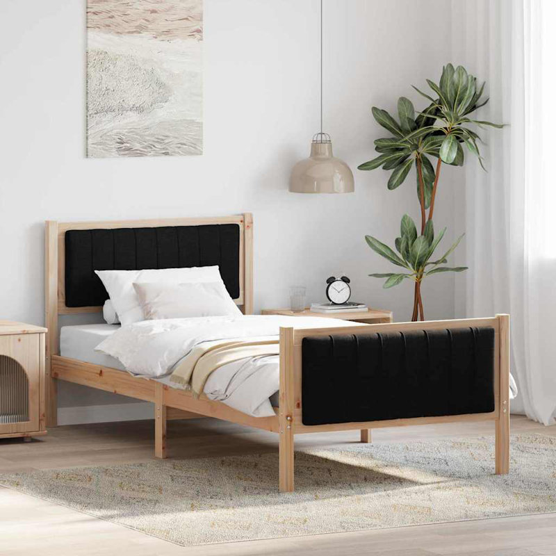 Solid Wood Bed Frame, European Single (90 x 200 cm), Brown/Black