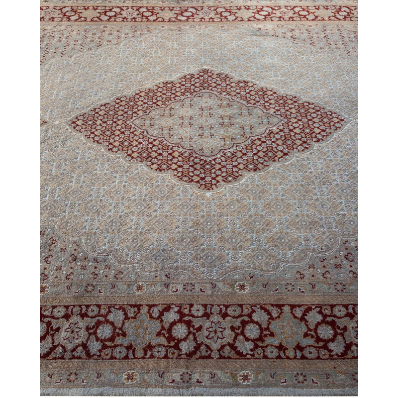 Tapis gris noué à la main de conception unique Chimel