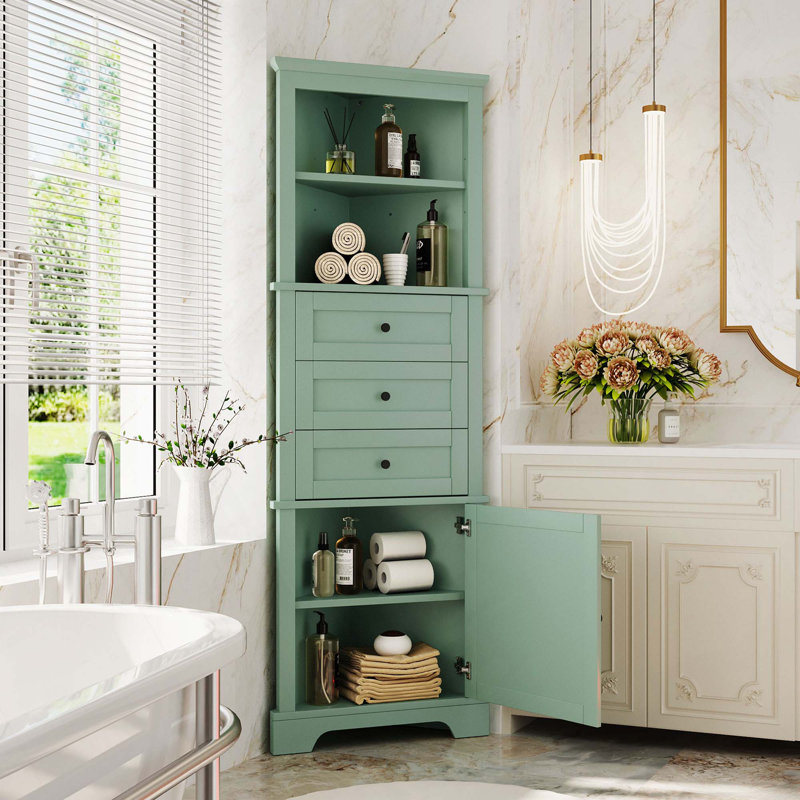 Tall Triangle Cabinet With Three Drawers And Adjustable Shelves, MDF Board With Painted Finish