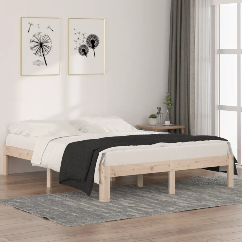 Bed Frame Solid Wood, Natural, European Single (90 x 200cm)