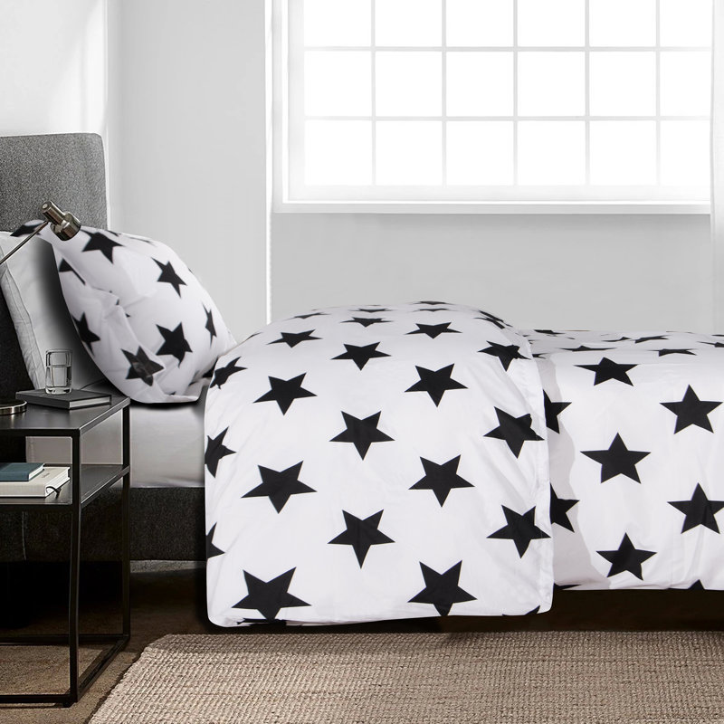 Ensemble de housse de couette en microfibre noir / blanc, Twin Duvet Cover + 1 Standard Sham