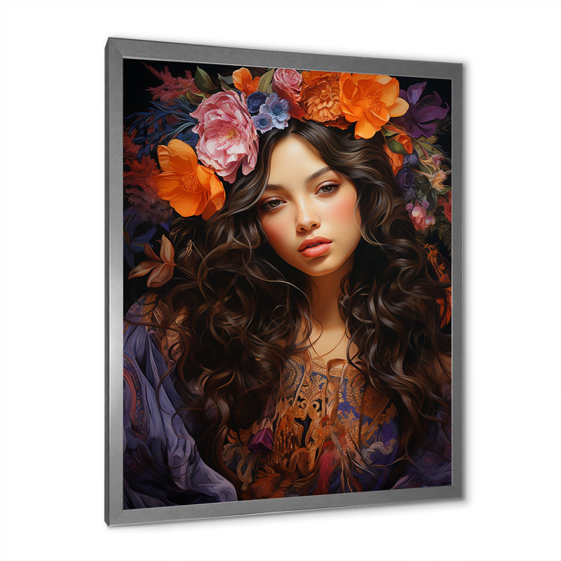Boho Latina, enchantement floral sur toile, H 32 po x l 24 po x P 1 po, Cadre photo argenté