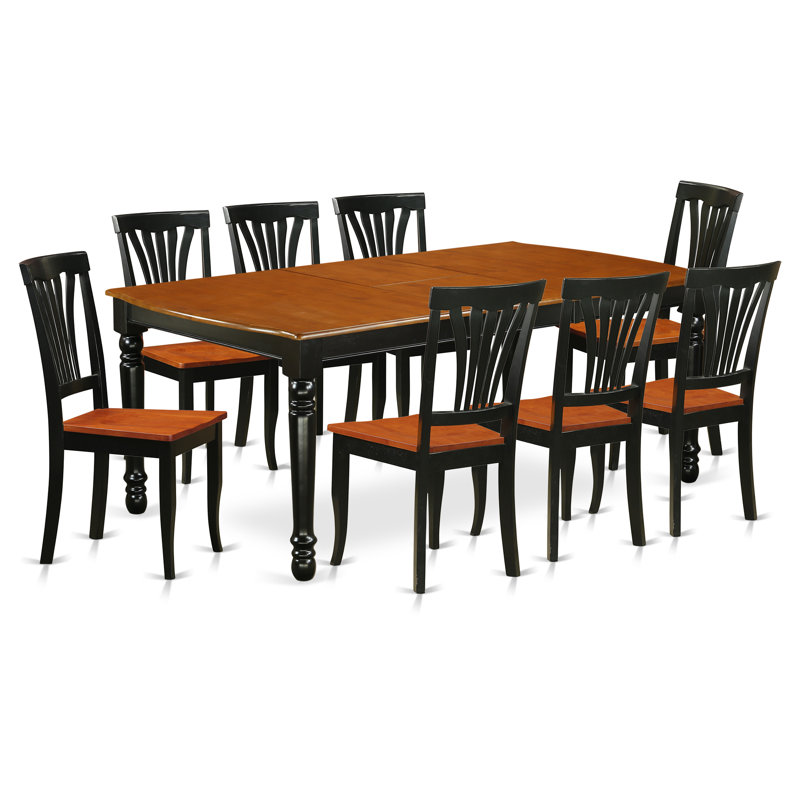 Ensemble de table de salle à manger 9 pièces comprenant une table de salle à manger rectangulaire avec rallonge papillon et 8 chaises en bois, 42 po x 78 po, noir et cerisier