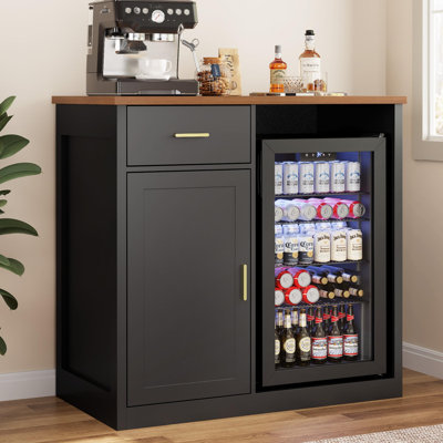 39.4" Modern Bar Cabinet with Mini Fridge Space, Drawer & Storage