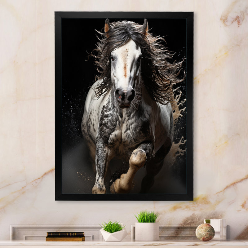 «White Horse Stallions Force I», impressions sur toile, Cadre photo noir, H 32 po x l 16 po x P 1 po