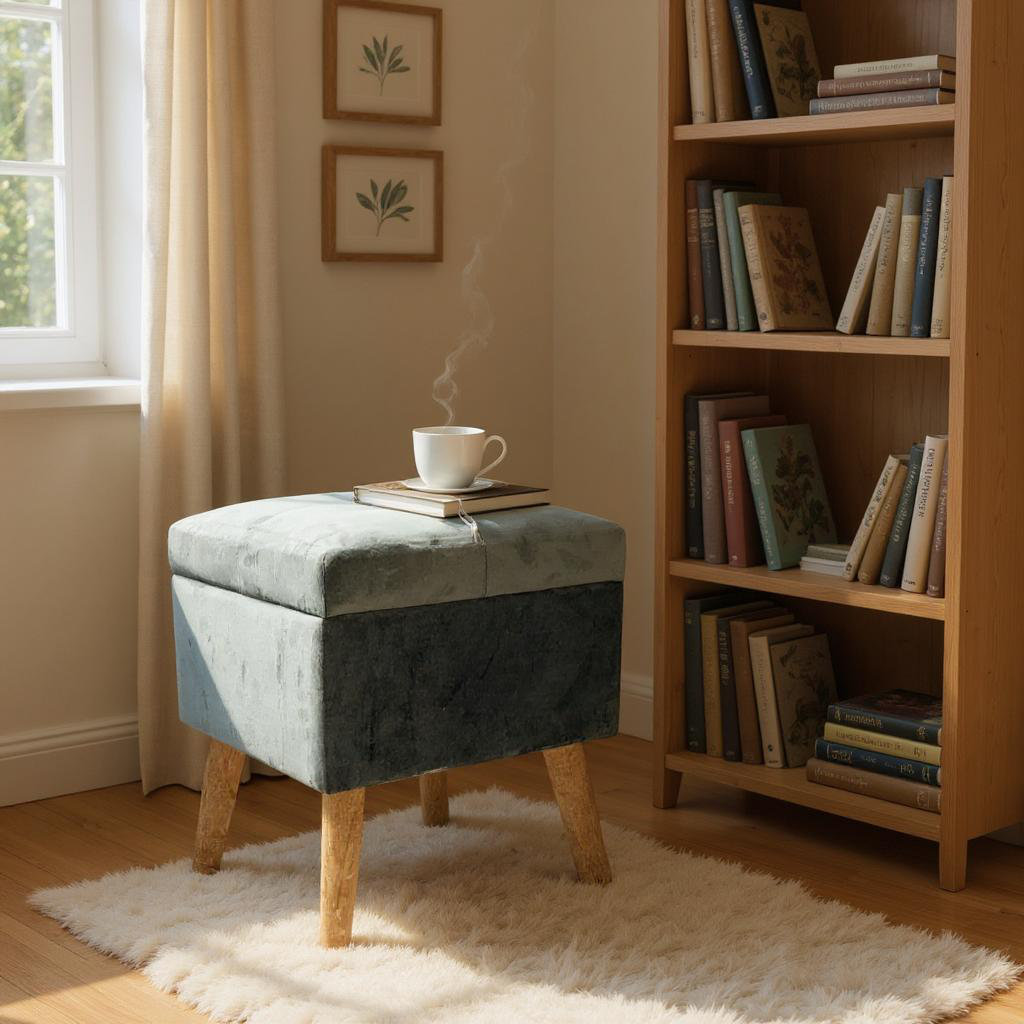 Bourquin 33cm Velvet Tufted Square Ottoman – Stylish  Hand-Finished Footstool with Storage for Office & Living Rooms