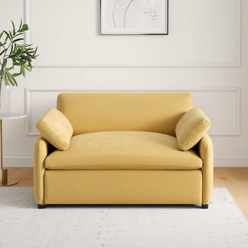 Fauteuil d'appoint surdimensionné en chenille, siège large et profond, fauteuil confortable avec coussins, Jaune
