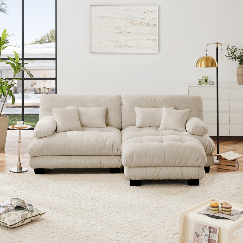 Canapé modulaire Cloud Couch pour le salon, canapé 2 places en chenille avec 2 coussins lombaires et 2 coussins décoratifs, canapé rembourré à accoudoirs larges avec repose-pieds convertible, café chenille clair