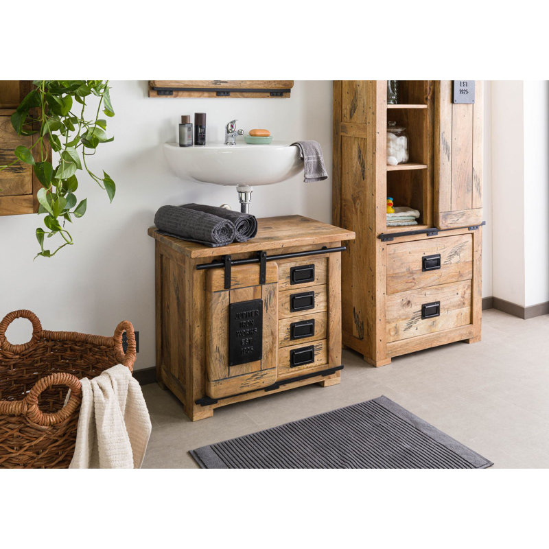 Railway 70cm Single Bathroom Vanity Base Only, Natural sheesam wood