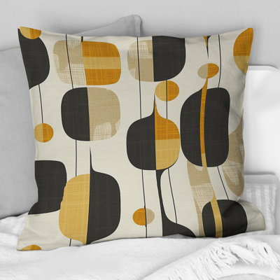 Coussin décoratif noir et jaune Midcentury Geometric Shapes II - Midcentury Colours