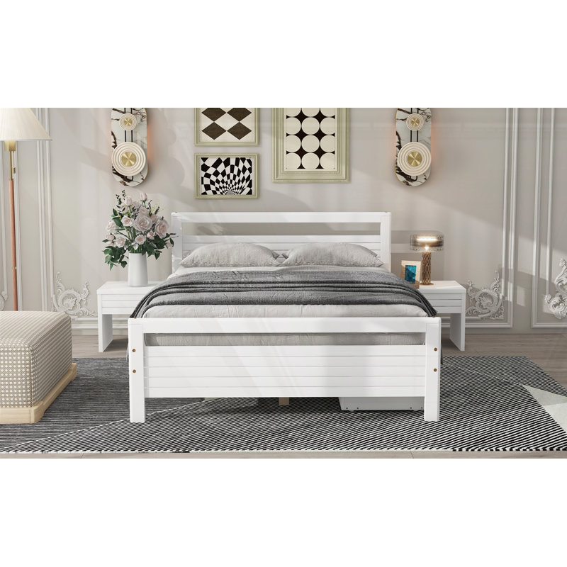 Lit plateforme en bois avec tiroirs et tables de chevet, Blanc