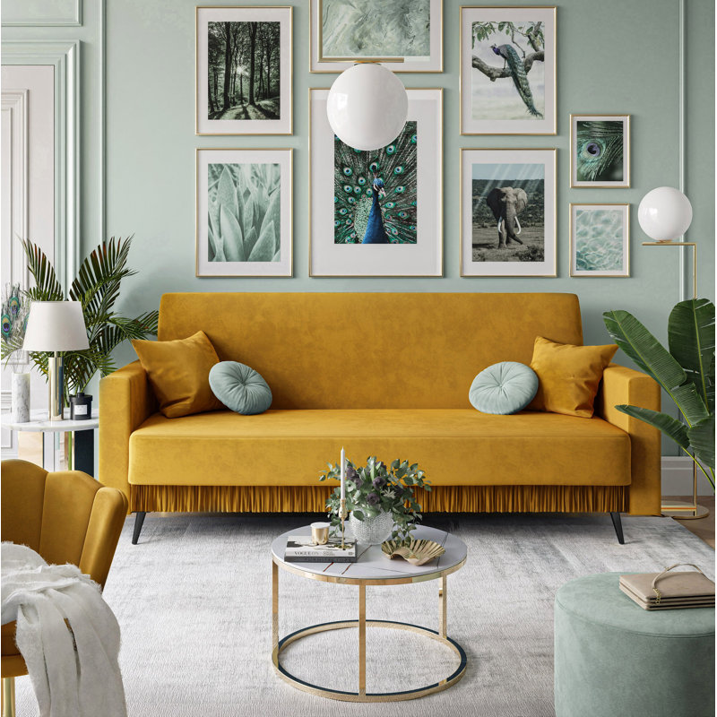 Senduk 3 Seater Velvet Sofa, Yellow