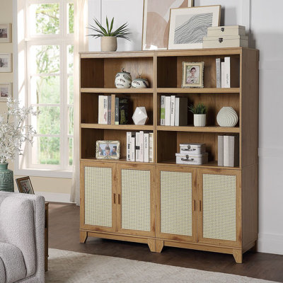 Sheridan 70.86" H x 31.49" W Mid-Century Modern 7-Shelf Storage Bookcase Cabinet in Natural