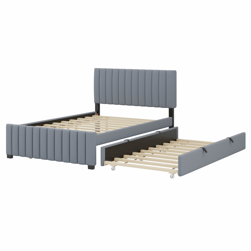 Lit plateforme tapissier en velours avec lit gigogne simple, Gris