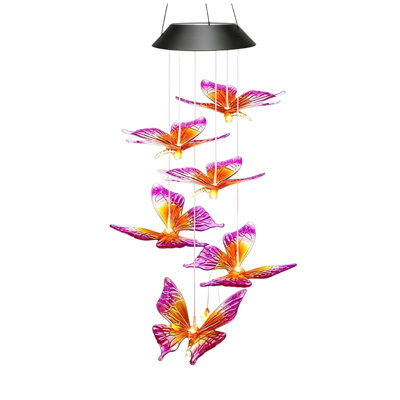 Carillon solaire Butterfly avec changement de couleur DEL, 
Décoration d'extérieur à énergie solaire à suspendre pour porche et cadeaux de jardin