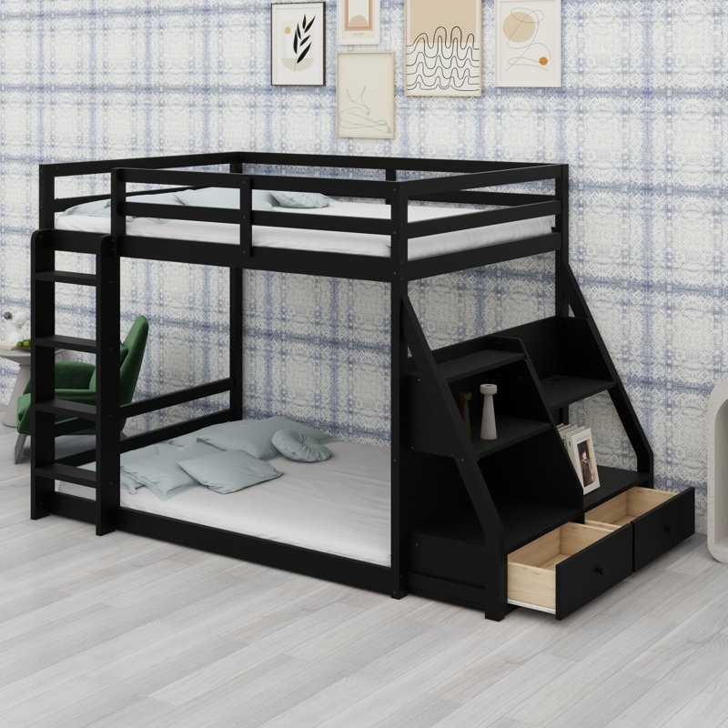 Stylish Bunk Bed Featuring LED Lights, USB Ports, Shelves and Storage Drawers, Black