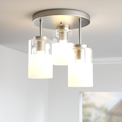 Renley 11.5"-3 Lights Modern Cluster Brushed Nickel ETL Semi Flush Mount Lighting Fixture For Dining Room Hallway/ Living Room