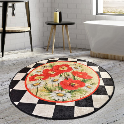 Tapis de bain antibactérien 100% polyester d'un diamètre de 55,1 pouces | Dessous antidérapant, hauteur des poils: 0,4 pouce, 700 grammes par mètre carré | Lavable à la machine, durable et élégant pour la sécurité et le confort de la salle de bain